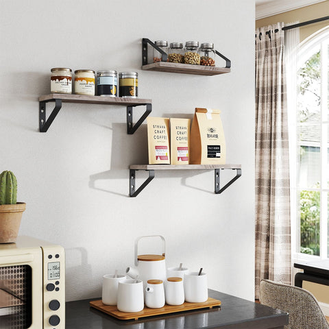 Rootz Wall Shelf 3 Set - Floating Shelf - Decorative Shelving - Max 5kg Load - Brown-Black - Small (12x30x11cm), Medium (12x35x11cm), Large (12x40x11cm)