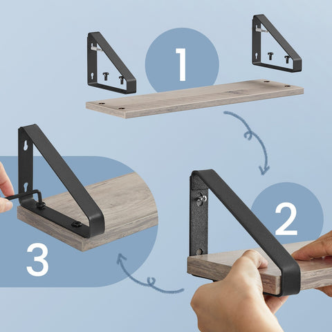 Rootz Wall Shelf 3 Set - Floating Shelf - Decorative Shelving - Max 5kg Load - Brown-Black - Small (12x30x11cm), Medium (12x35x11cm), Large (12x40x11cm)