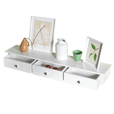 Rootz Floating Wall Shelf - Wall Mounted Shelf - White Display Shelf with Drawers - Strong Storage Solution - 80cm x 15cm x 10cm