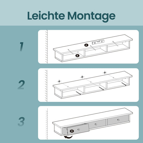 Rootz Floating Wall Shelf - Wall Mounted Shelf - White Display Shelf with Drawers - Strong Storage Solution - 80cm x 15cm x 10cm