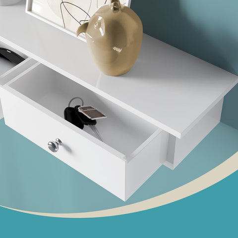 Rootz Floating Wall Shelf - Wall Mounted Shelf - White Display Shelf with Drawers - Strong Storage Solution - 80cm x 15cm x 10cm