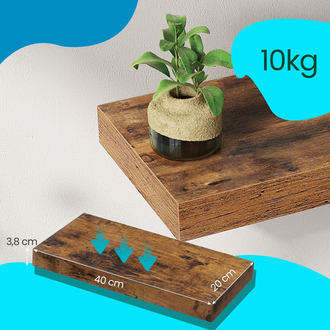 Rootz Brown Floating Shelf - Wall Shelf - Display Shelf - Space-Saver - 40cm x 20cm x 3.8cm