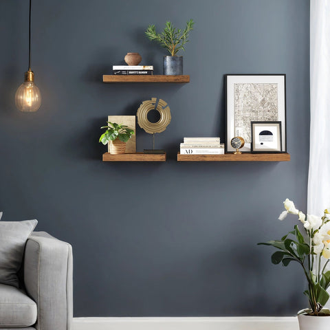 Rootz Rustic Floating Shelf - Wall Display Shelf - MDF Wall Storage - Includes Anchors - 60cm x 20cm x 3.8cm