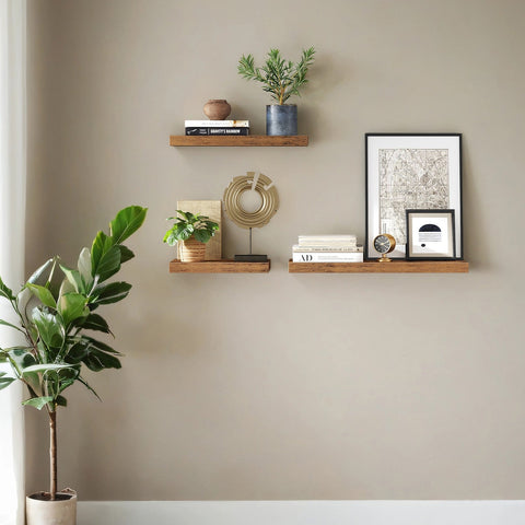 Rootz Rustic Floating Shelf - Wall Display Shelf - MDF Wall Storage - Includes Anchors - 60cm x 20cm x 3.8cm