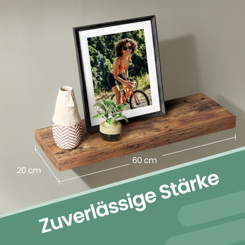 Rootz Rustic Floating Shelf - Wall Display Shelf - MDF Wall Storage - Includes Anchors - 60cm x 20cm x 3.8cm