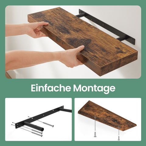 Rootz Rustic Floating Shelf - Wall Display Shelf - MDF Wall Storage - Includes Anchors - 60cm x 20cm x 3.8cm