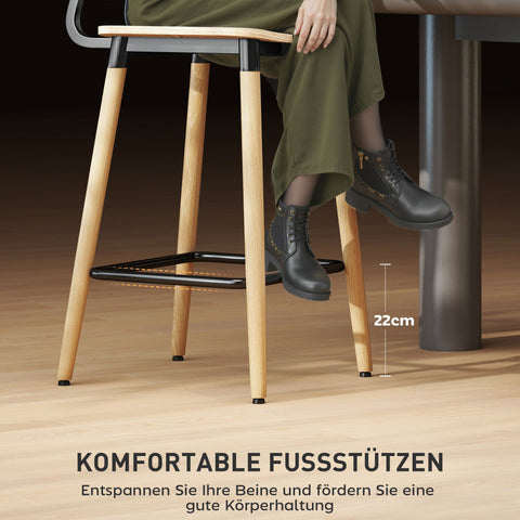 Rootz 2-Set Bar Stool with Backrest - Bar Chairs - Kitchen Island Seating - Nordic Charm - 41cm x 47cm x 94cm
