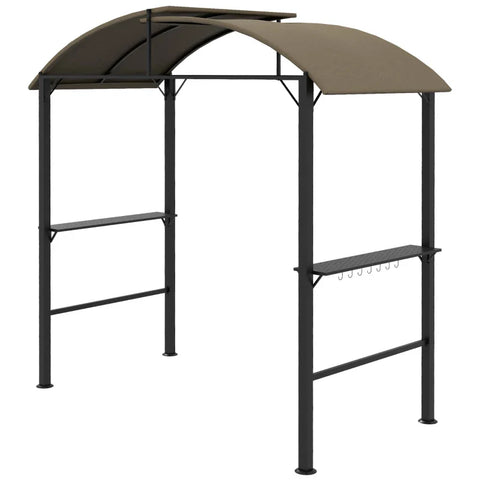 Rootz BBQ Gazebo - 2 Side Shelves - Barbecue Pavilions - BBQ Pavilion - Hooks - Steel Frame - Polyester - Khaki - 1.1 x 2.3m