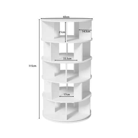 Rootz Rotating Shoe Rack - 5-Tier Organizer - Space-Saving Shelf - Easy Assembly - 115x60x60 cm White