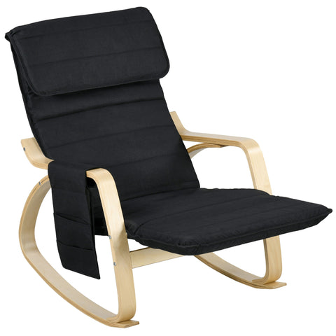 Rootz Rocking Chair - Relaxing Armchair - Adjustable Foot Stools - Comfort & Storage - 67cm x 110cm x 91cm Black