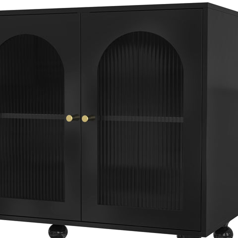 Rootz Black Sideboard Storage Cabinet - Towel Holder - Kitchen Buffet - Spacious Design - 120cm x 40cm x 75.5cm