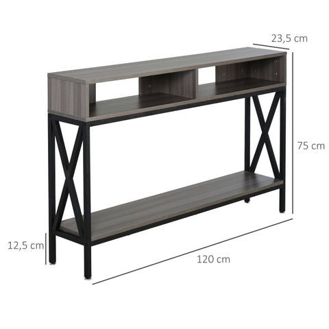 Rootz Console Table - Entrance Table - Industrial Furniture - Sturdy Bottom Shelf - 120 x 23.5 x 75 cm - Gray Wood