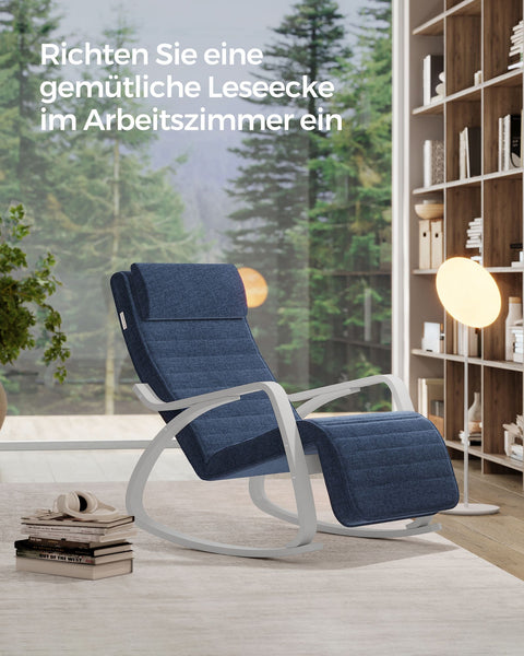 Rootz Rocking Chair - Birch Wood Rocker - Lounge Chair - Foam Padded - Imitation Linen - 121.5cm x 67cm x 84cm