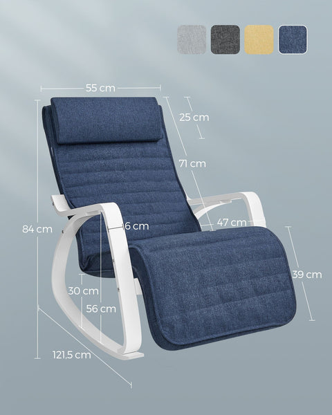 Rootz Rocking Chair - Birch Wood Rocker - Lounge Chair - Foam Padded - Imitation Linen - 121.5cm x 67cm x 84cm
