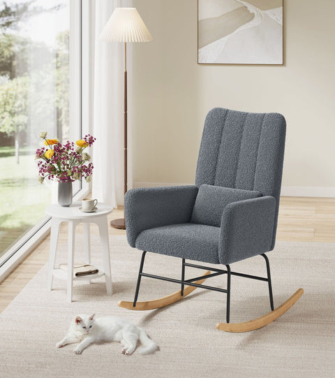 Rootz Rocking Chair - Slate Gray Armchair - Fleece Recliner - Comfort Armrests - 89.5cm x 67.5cm x 106cm