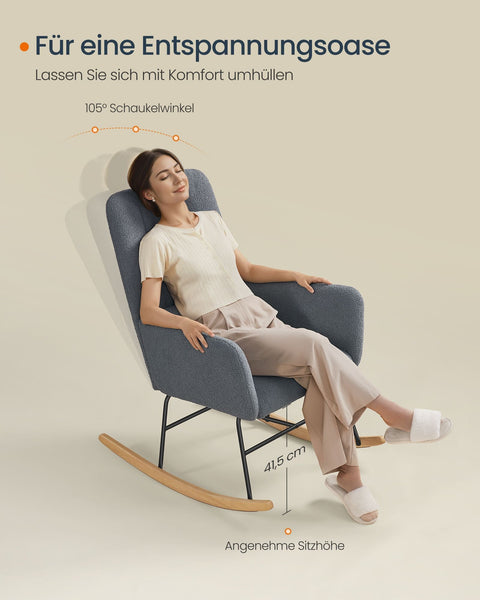 Rootz Rocking Chair - Slate Gray Armchair - Fleece Recliner - Comfort Armrests - 89.5cm x 67.5cm x 106cm