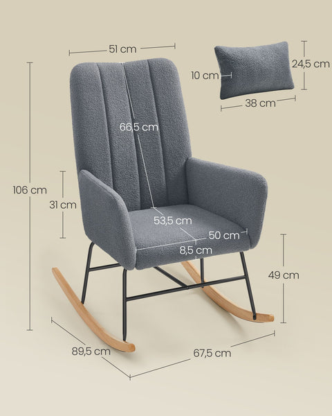 Rootz Rocking Chair - Slate Gray Armchair - Fleece Recliner - Comfort Armrests - 89.5cm x 67.5cm x 106cm