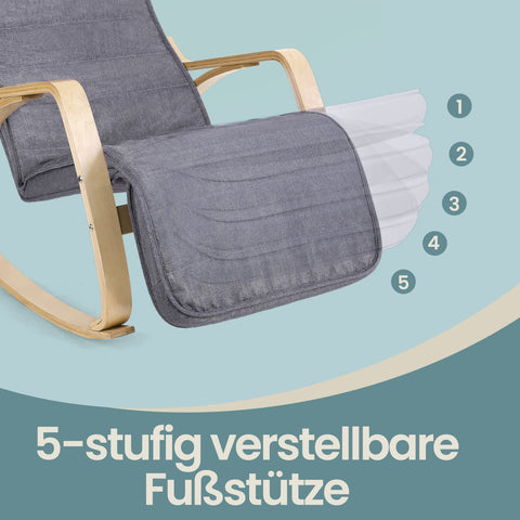 Rootz Rocking Chair - Relaxing Chair - Birch Wood Lounge Chair - Ergonomic Design - Grey Linen - 67cm x 115cm x 91cm