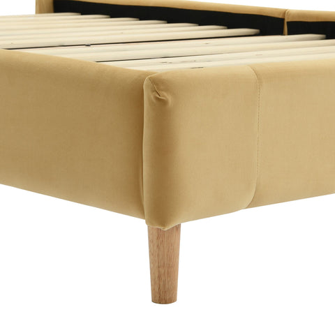 Rootz Upholstered Bed Frame - Velvet Platform Bed - LED Bed - Cozy Lighting - Fits 140x200 cm Mattress - 207x149x103 cm - Khaki