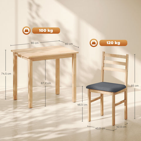 Rootz 3-Part Dining Table Set - Kitchen Table - Space-Saving Table Set - MDF & Foam - 60cm x 74.5cm - Brown & Grey