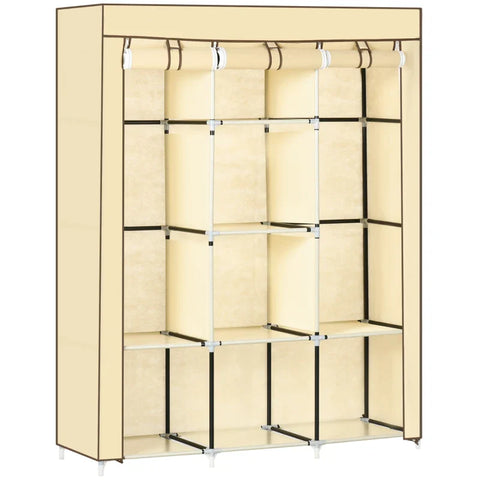 Rootz Stoffenkast - Kastopslagoplossing - 8 Planken - 2 Kledingroedes - Vliesstof - Kunststof - Beige - 125L x 43W x 162,5H cm