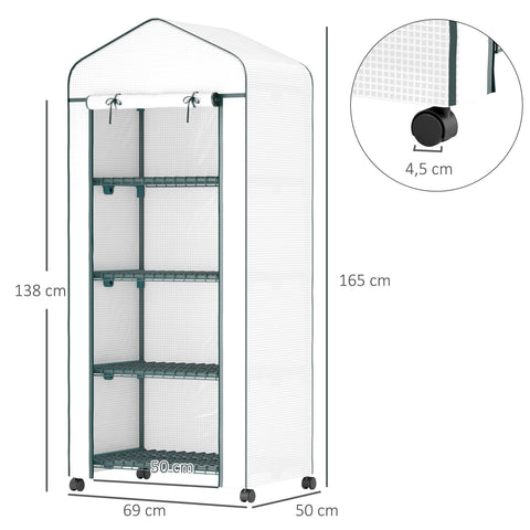 Rootz Foil Greenhouse - Mini-Greenhouse - Plant House - Early Bed - 4 Shelves - Weatherproof Stability - 69 x 50 x 165 cm
