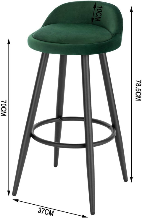 Rootz Velvet Bar Stool - Counter Stool - Adjustable Bar Chair - Stable & Durable - Superior Comfort - Adjustable Foot Pads - 37.5cm x 34cm x 78.5cm