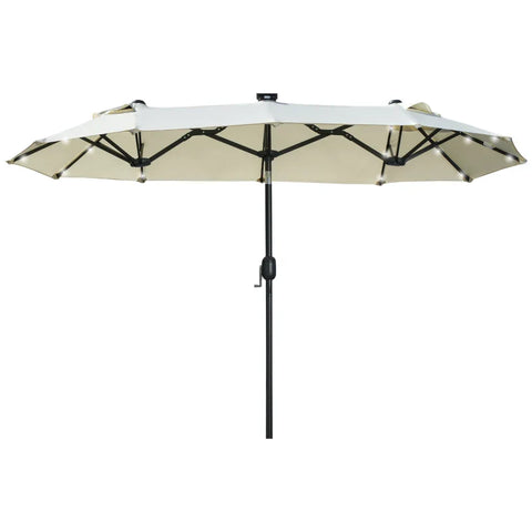 Rootz Double Umbrella - Patio Umbrella - Tilting with Solar Panel - 35 LEDs - Steel Frame - Beige - 2.95 x 1.50 x 2.19 m