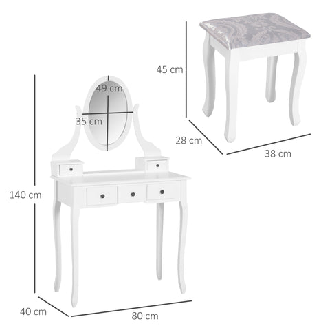 Rootz Dressing Table Set - Hairstyle - Friction Table - Spacious Storage - 80x40x140cm - White