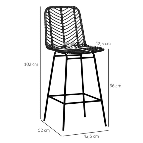 Rootz Boho Bar Stools Set - Rattan Look - Counter Chairs - Stylish Comfort - 42.5L x 52W x 102H cm