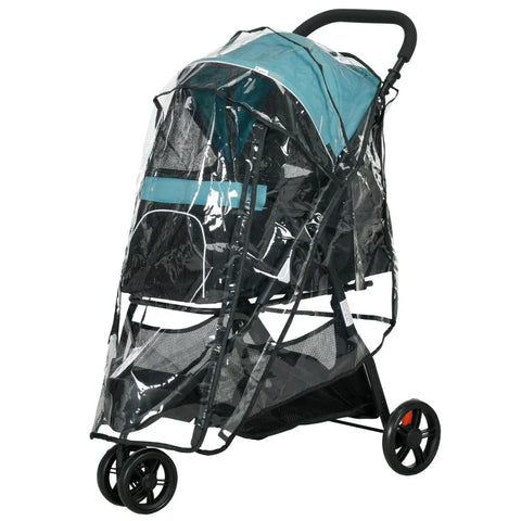 Rootz Dog Stroller - Pet Stroller - Dog Buggy with Rain Cover - Foldable - 2 Drink Holders - Blue + Black - 80.5cm x 51.5cm x 100cm