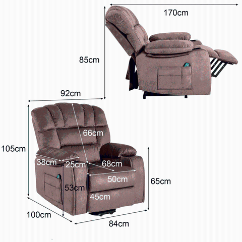 Rootz Electric Adjustable Massage Chair - Velvet Recliner - Relaxation Chair - Ergonomic Heat & Vibration - 84L x 100W x 105H cm