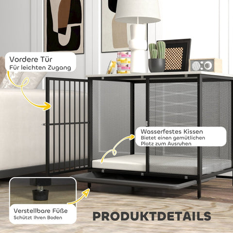 Rootz Dog Crate - Pet Kennel - Puppy Enclosure - Comfortable Mat - Lockable Door - Steel Grille - Easy to Clean Tray - Gray+Black - 80cm x 55cm x 71cm