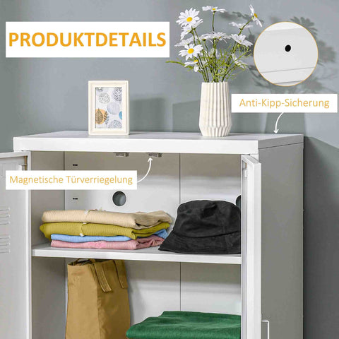 Rootz Filing Cabinet - Metal Storage Cabinet - Multi-Purpose Organizer - Durable & Ventilated - White - 75 x 33 x 110 cm