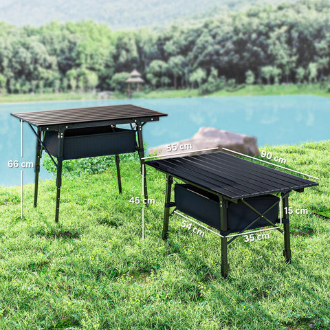 Rootz Camping Table - Picnic Table - Bivvy Table - Adjustable Height & Foldable - 90cm x 55cm x 45-66cm