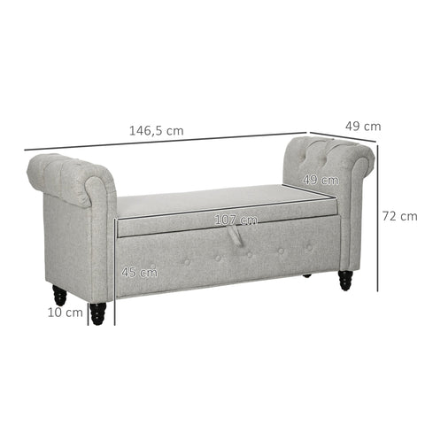 Rootz Storage Bench - Bench Chest - Linen Seating - Wooden Legs - Added Storage - 146.5cm x 49cm x 72cm