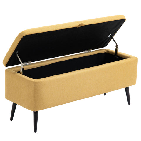 Rootz Bank Storage Bench - Fabric Storage Ottoman - Yellow Footstool - Offers Optimal Comfort - 101b x 38.5t x 44.5h cm