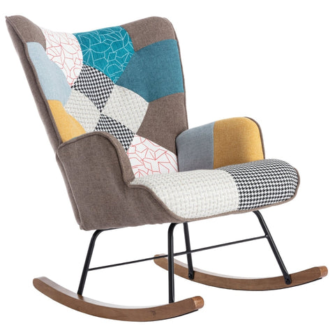 Rootz Patchwork Rocking Chair - Rocker - Glider - Long-lasting Comfort - 69.5L x 50W x 88.5H cm