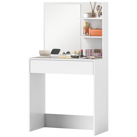 Rootz Dressing Table with Mirror - Make-up Table - Bedroom Vanity - Drawer & Shelves - 75l x 40t x 137h cm - Elegant Organization & Safety