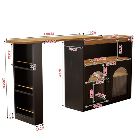 Rootz Extendable Bar Table - Dining Table - Rotating Table - LED Light Strips - 138-193×39×105 cm - Ample Storage Space