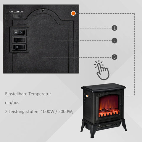 Rootz Electric Fireplace - Freestanding Heater - Flame Effect - Transparent Glass Door - 1000W/2000W - 36.5cm x 24cm x 45.5cm