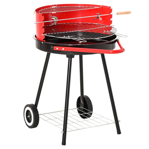 Rootz Houtskoolgrill - Ronde Grill - Staande Grill op Wielen - Verstelbaar Grillrooster - Stevige Metalen Constructie - Mobiel Ontwerp - L51 x B70 x H75,5 cm