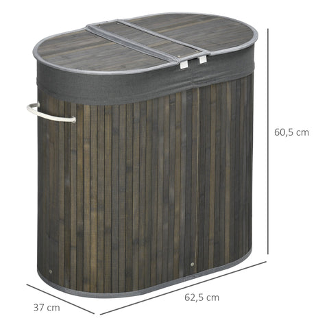 Rootz 100L Cloth Basket with Lid - Laundry Hamper - Laundry Bin - Dual Sections - Removable Bag - 62.5cm x 37cm x 60.5cm
