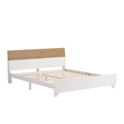 Rootz Double Bed with Headboard - Modern Bed - Sturdy Frame - Optimal Stability - 216.5cm x 172cm x 82cm - White + Natural