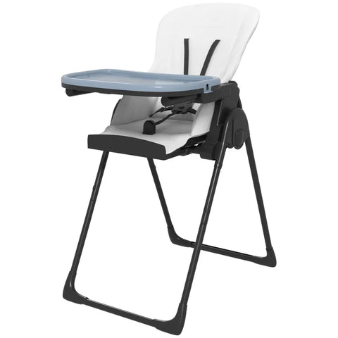 Rootz Baby High Chair - Folding Baby High Chair - 5 Point Straps - Double Tray - Blue + Black + White - 70L x 53W x 107H cm
