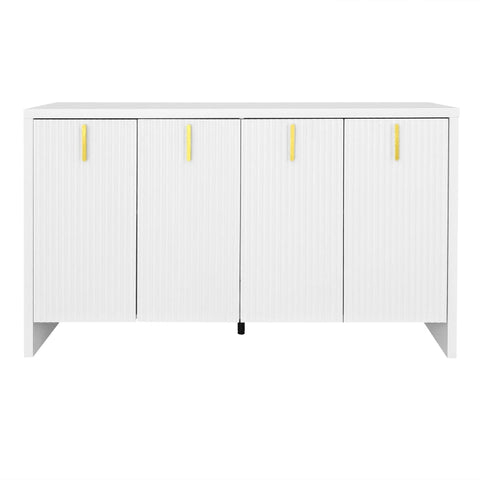 Rootz Minimalist Sideboard - Modern Storage Unit - Elegant Cabinet - Adjustable Dividers - White & Gold - 140L x 38W x 80H cm