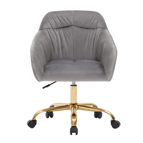 Rootz Gray Velvet Swivel Chair - Height Adjustable Chair - Rotatable Office Chair - Maximum Comfort - 44L x 55W x 91H cm