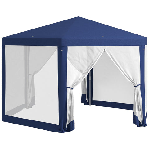 Rootz Garden Pavilion - 6-Corner Gazebo - Metal Frame Tent - Insect Protection - 3.94x3.412x2.5m - Blue