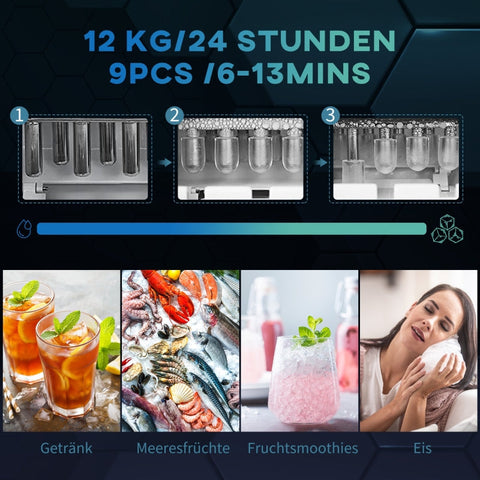 Rootz Ice Cube Machine - Ice Maker - Ice Ball Maker - 12kg/Day - Self-Cleaning - Quiet Operation - 34L x 24.2W x 32.8H cm - Red