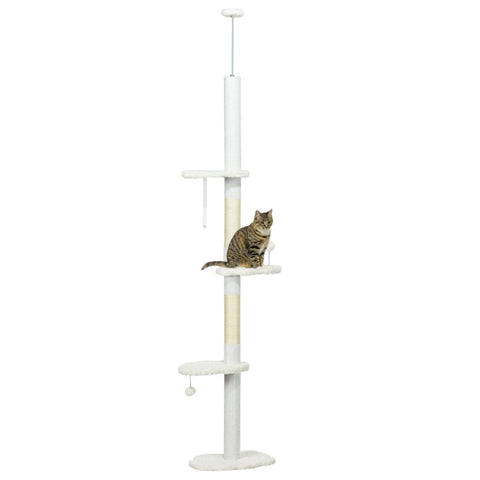 Rootz Ceiling-High Scratching Post - Adjustable Cat Tree - Climbing Tower - Protects Furniture - Multiple Platforms - 48W x 32D x 225-255H cm